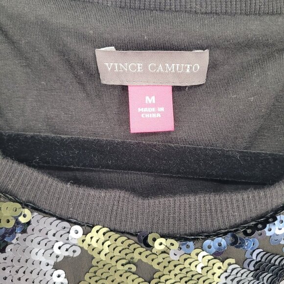 Vince Camuto womens medium sequined camo short sleeve crew neck shiny top - Picture 4 of 10